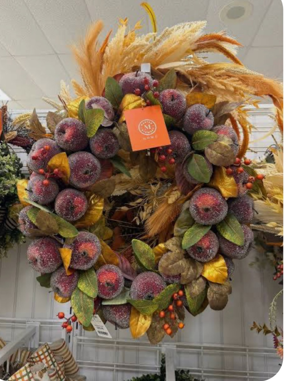 Martha Stewart oversized 27” sugared Apple Autumn Wreath with Gold Leaves